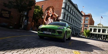 Blue Porsche Macan Turning a Corner in Palm Springs CA