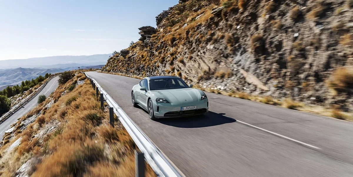 Porsche Palm Springs 2025 Taycan driving Cathedral City